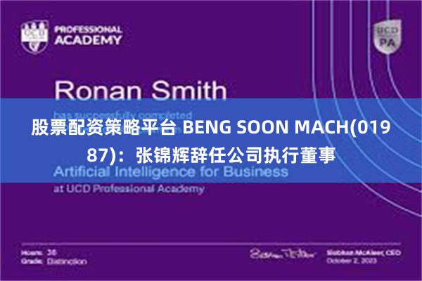 股票配资策略平台 BENG SOON MACH(01987)：张锦辉辞任公司执行董事